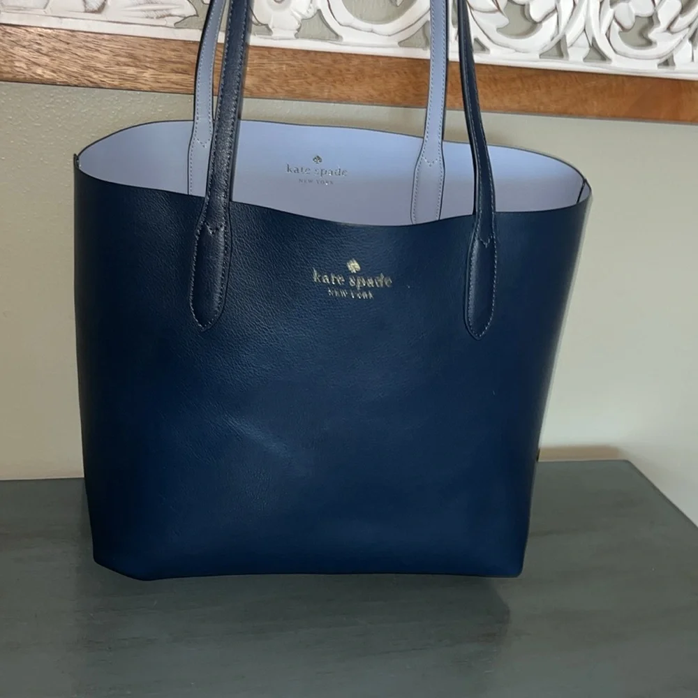 Kate Spade Ava Reversible Leather Tote Periwinkle & Navy EUC